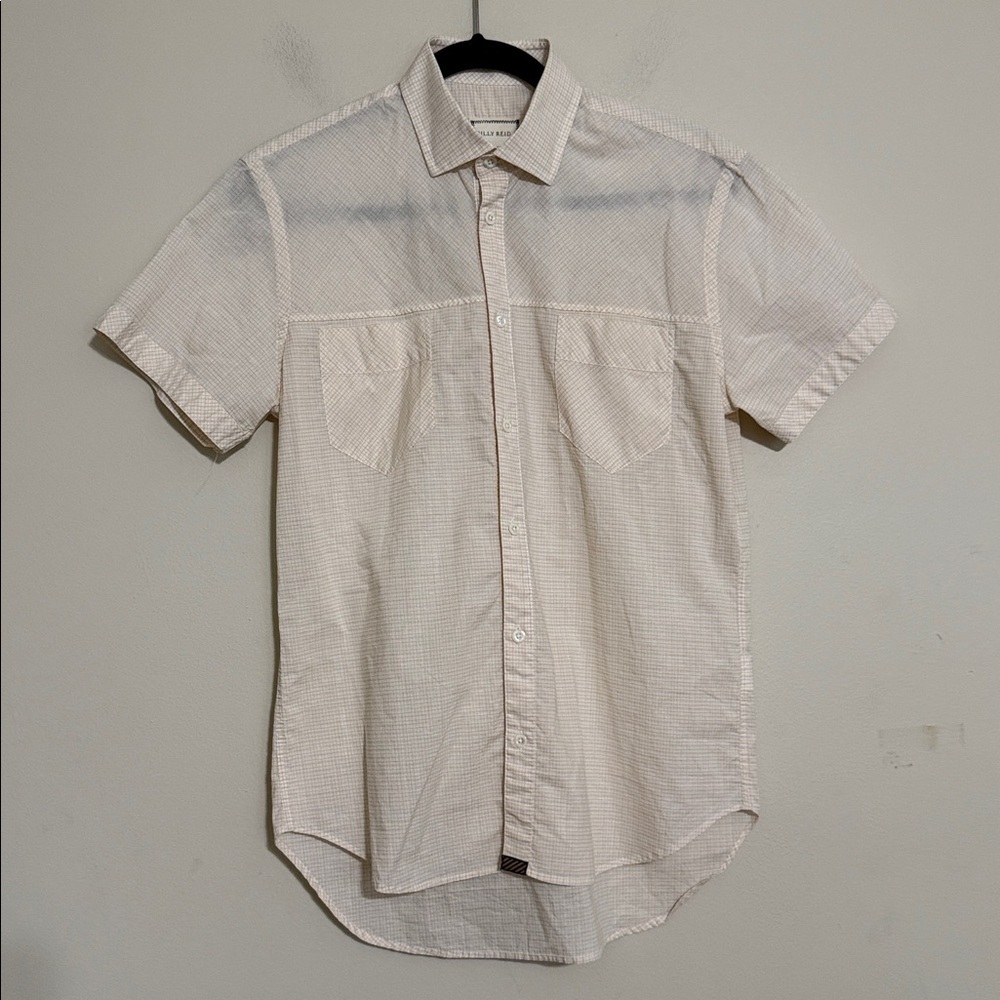 Billy Reid White yellow Checkered Dress Shirt men S casual office retro slim fit